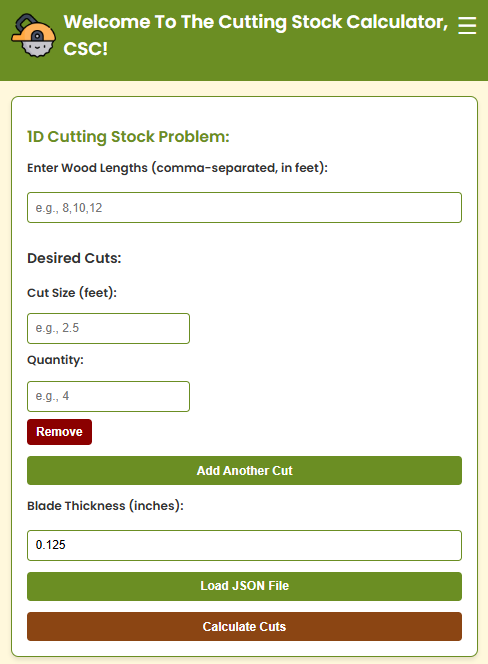 Cutting Stock Calculator
